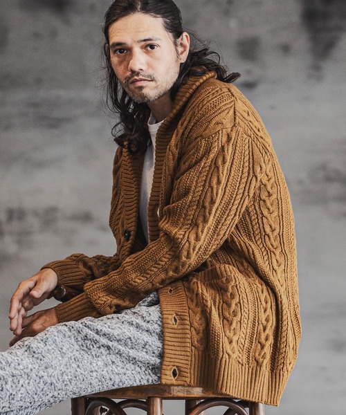 「CAMBIO」 ニットカーディガン S カーキ メンズ_画像9