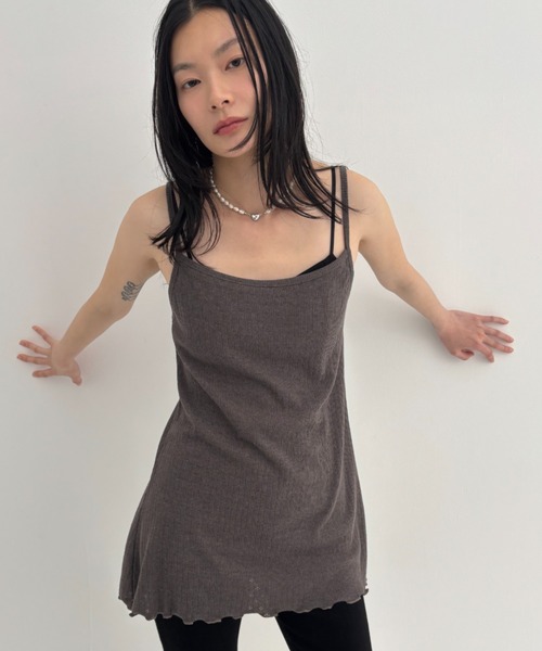 FUULLY STUDIO キャミソール パターンメッシュロングキャミ