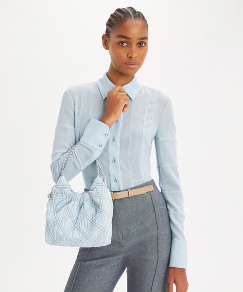 関税送料込★Tory Burch フレミングソフトデニムミニホーボー Mini Fleming Soft Denim Hobo Bag: Women's Designer Crossbody