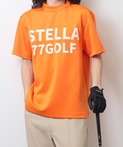 STELLA77GOLF スマホショルダー tシャツ 蛍光カラーゴルフモックネック