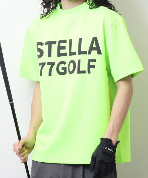 STELLA77GOLF スマホショルダー tシャツ 蛍光カラーゴルフモックネック