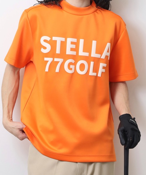 STELLA77GOLF スマホショルダー tシャツ 蛍光カラーゴルフモックネック