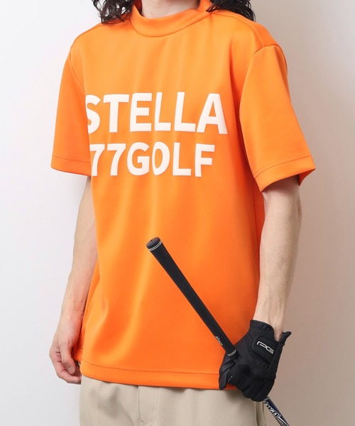 STELLA77GOLF スマホショルダー tシャツ 蛍光カラーゴルフモックネック STELLA77GOLF スマホショルダー tシャツ 蛍光カラーゴルフモックネック