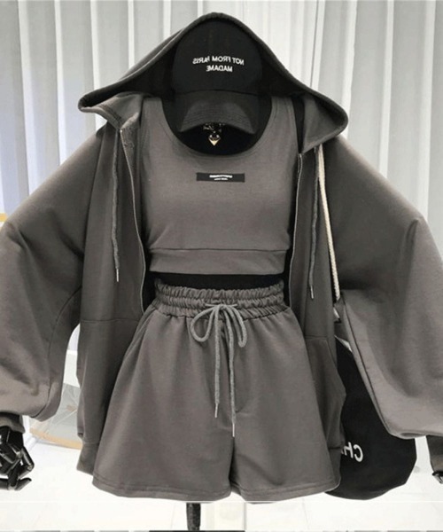 leticanterbury パーカーセットアップ⭐︎レディースL ZIPパーカー&ショートパンツ&タンクトップSET（セットアップ