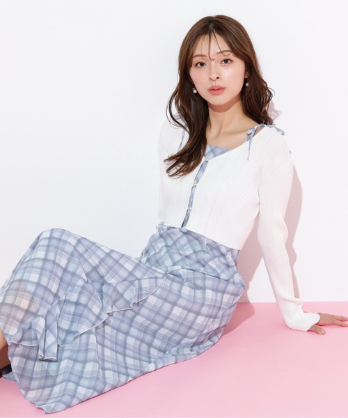 ロマンティックコア　デッド古着 JILL STUART リボン ガーリーキャミ JILL by STUART ワンピース ショートカーデ・ラッフルキャミ