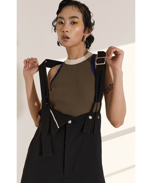 OMMO タンクトップ ノースリーブ BLOCKING HEM FLARE TANK