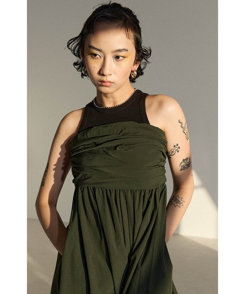 タンクトップ ノースリーブ BLOCKING HEM FLARE TANK レディース OMMO タンクトップ ノースリーブ BLOCKING HEM FLARE TANK
