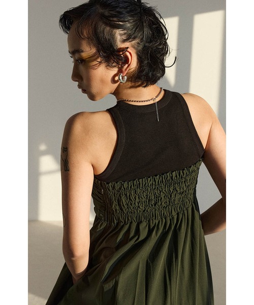 OMMO タンクトップ ノースリーブ BLOCKING HEM FLARE TANK