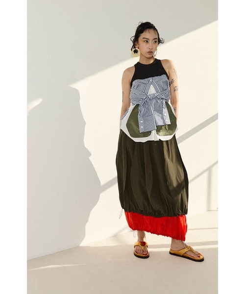 OMMO タンクトップ ノースリーブ BLOCKING HEM FLARE TANK