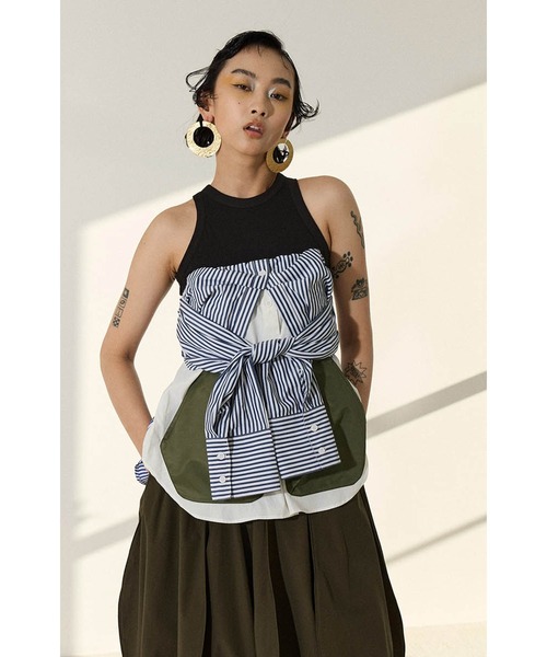 トップス BLOCKING HEM FLARE TANK ommo OMMO ONLINE STORE / BLOCKING HEM FLARE TANK