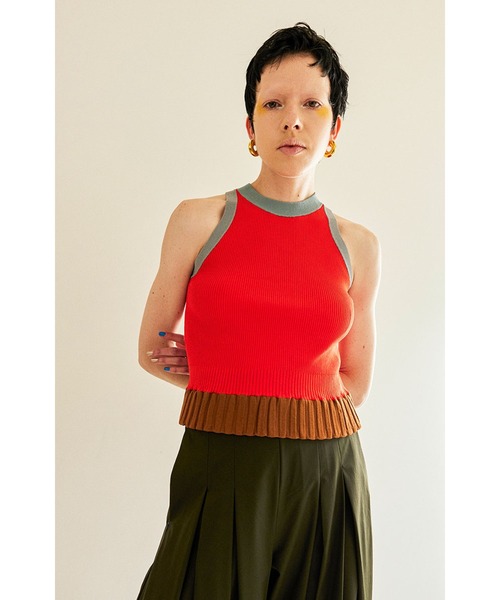 トップス BLOCKING HEM FLARE TANK ommo OMMO ONLINE STORE / BLOCKING HEM FLARE TANK
