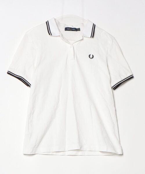 「FRED PERRY」 半袖ポロシャツ 10 ホワイト×ブラック レディース
