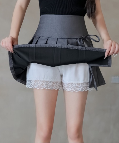 FINEnough スカート レースチラ見せプリーツスカートインパン付