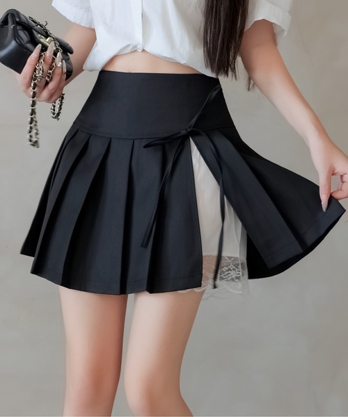 FINEnough スカート レースチラ見せプリーツスカートインパン付