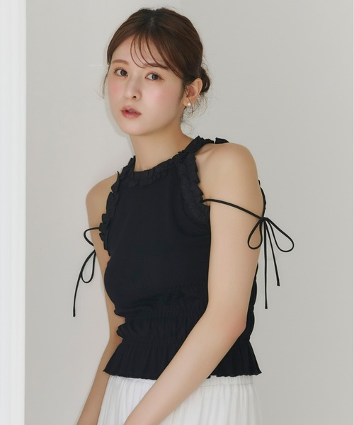 tシャツ ホルターネックフリルトップス レディース