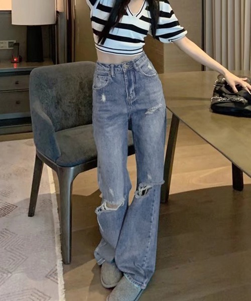「Miniministore」 ダメージ加工デニムパンツ M ブルー レディース