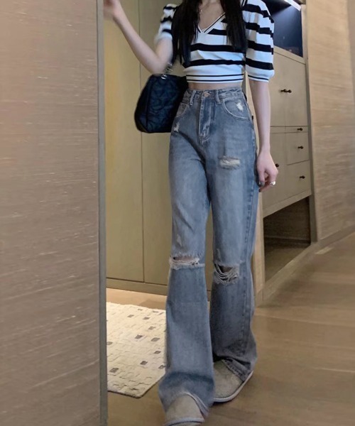 「Miniministore」 ダメージ加工デニムパンツ M ブルー レディース