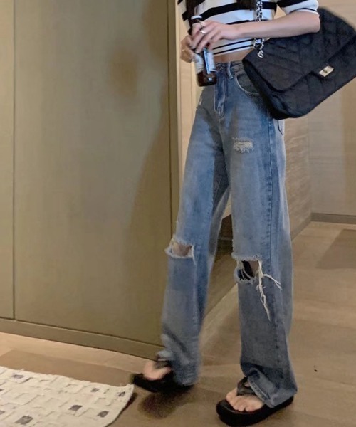 「Miniministore」 ダメージ加工デニムパンツ M ブルー レディース
