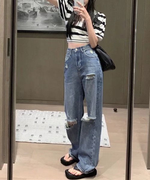 「Miniministore」 ダメージ加工デニムパンツ M ブルー レディース