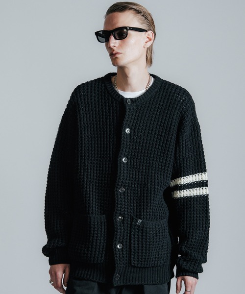 セーター ニット BIG WAFFLE BORDER KNIT CARDIGAN メンズ