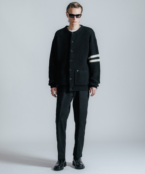 セーター ニット BIG WAFFLE BORDER KNIT CARDIGAN メンズ
