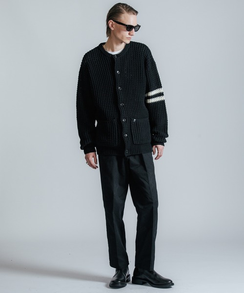 セーター ニット BIG WAFFLE BORDER KNIT CARDIGAN メンズ