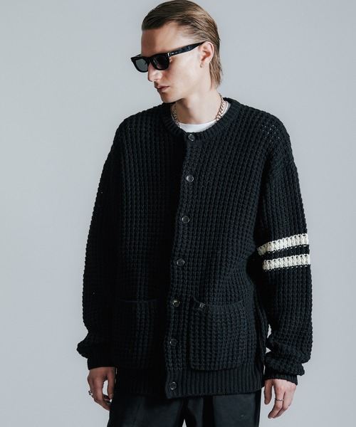 セーター ニット BIG WAFFLE BORDER KNIT CARDIGAN メンズ