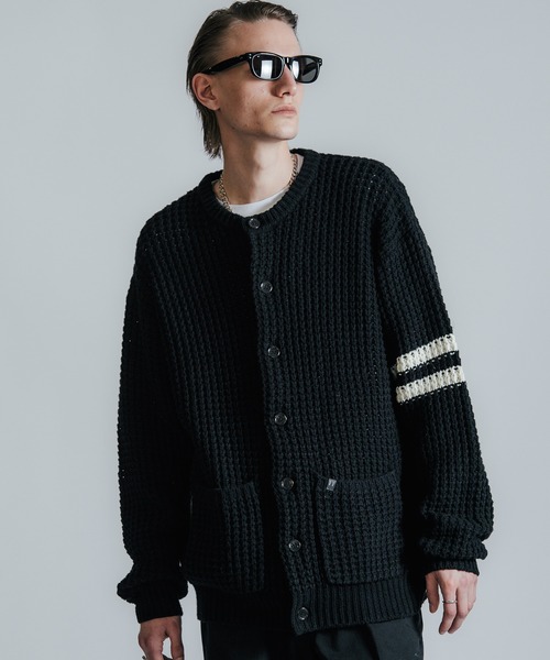 セーター ニット BIG WAFFLE BORDER KNIT CARDIGAN メンズ