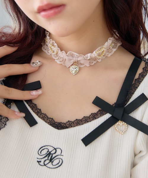 ROJITA（ロジータ） チョーカー フリルレースハートビジューチョーカー 