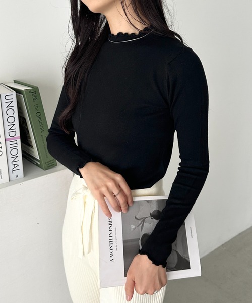 美品✨CHIP CLIP 長袖トップス 春夏 お洒落 ブラック 綺麗め フリル CLEA tシャツ メロウフリル長袖トップス レディース : ZOZOTOWN Yahoo