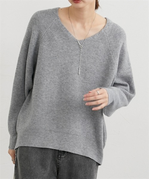 ニッセン（nissen） ニット セーター もちもち素材 畔編みVネック