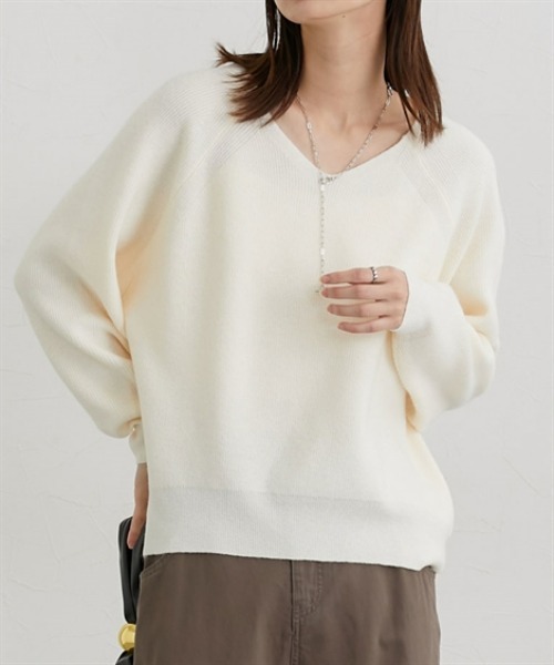 ニッセン（nissen） ニット セーター もちもち素材 畔編みVネック