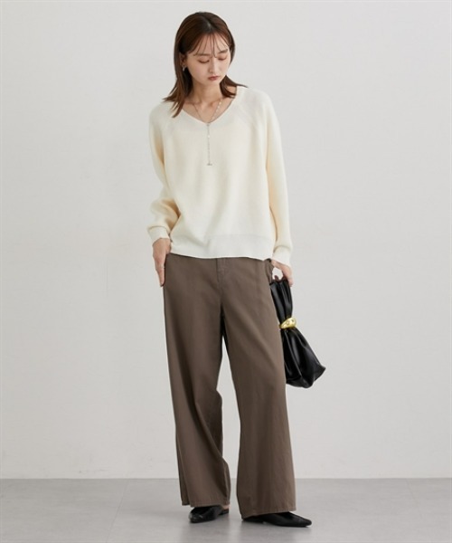 ニッセン（nissen） ニット セーター もちもち素材 畔編みVネック