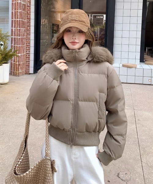 ViViDAY ダウンコート ダウンジャケット エコファーフード付き中綿