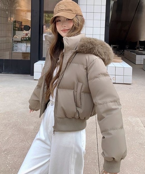 ViViDAY ダウンコート ダウンジャケット エコファーフード付き中綿