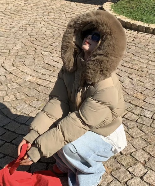 ViViDAY ダウンコート ダウンジャケット エコファーフード付き中綿