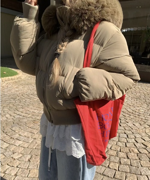 ViViDAY ダウンコート ダウンジャケット エコファーフード付き中綿