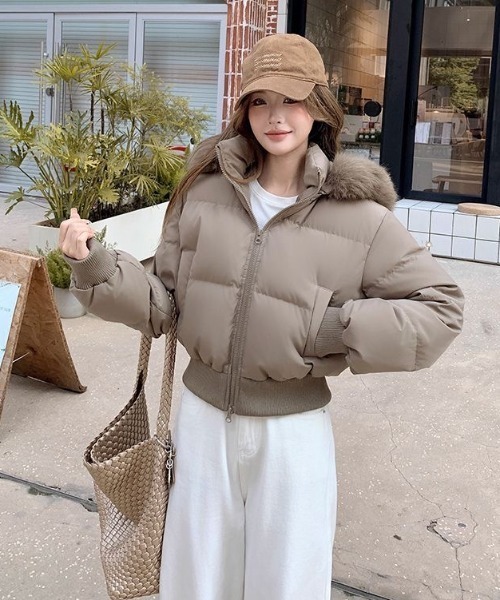 ViViDAY ダウンコート ダウンジャケット エコファーフード付き中綿