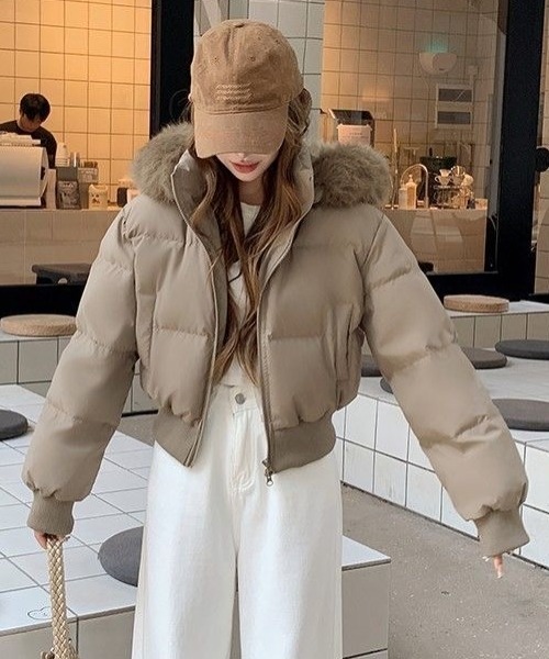 ViViDAY ダウンコート ダウンジャケット エコファーフード付き中綿