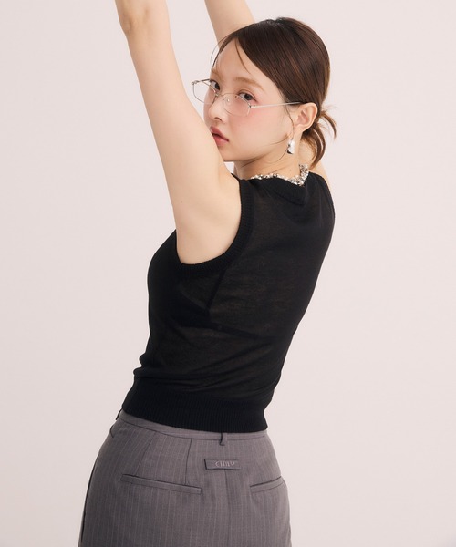 「EIMY ISTOIRE」 ノースリーブニット F ホワイト レディース_画像2