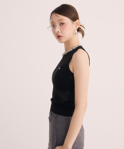 「EIMY ISTOIRE」 ノースリーブニット F ホワイト レディース_画像3