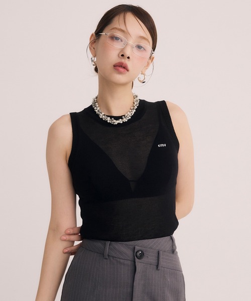 「EIMY ISTOIRE」 ノースリーブニット F ホワイト レディース_画像5