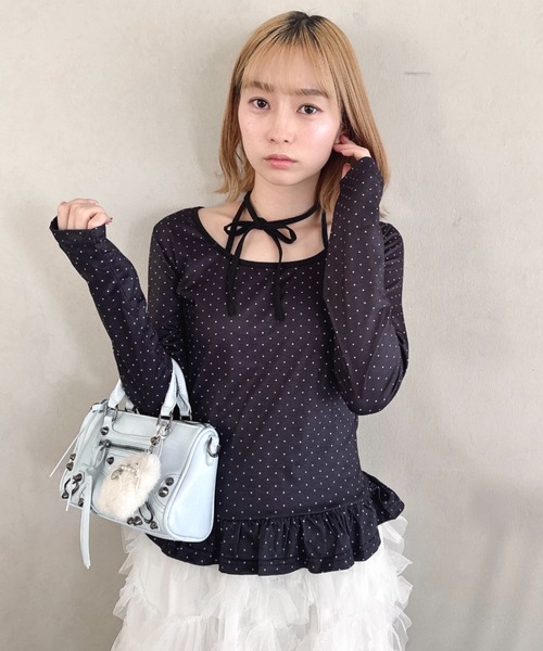 Loueme tシャツ 裾フリルドットリボントップス レディース : ZOZOTOWN