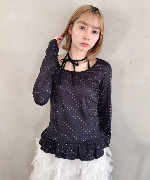 Loueme tシャツ 裾フリルドットリボントップス レディース : ZOZOTOWN