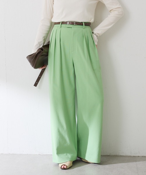 ワイドパンツ スラックス パンツ シェルタリング3タックパンツ/セットアップ可/WEB限定サイズ展開 レディースの画像