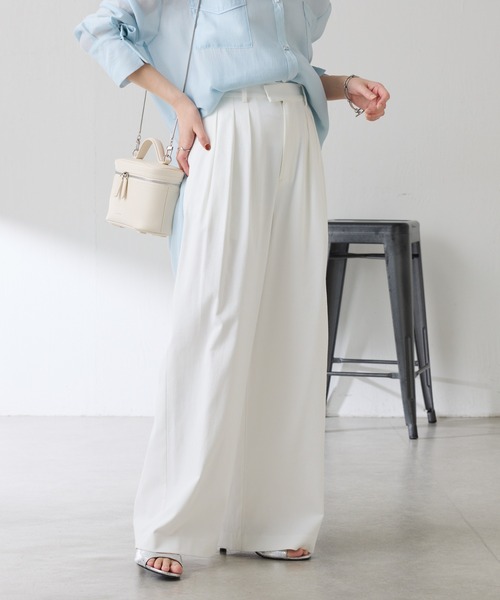 ワイドパンツ スラックス パンツ シェルタリング3タックパンツ/セットアップ可/WEB限定サイズ展開 レディースの画像