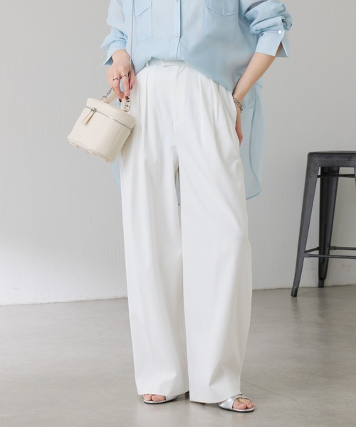 ワイドパンツ スラックス パンツ シェルタリング3タックパンツ/セットアップ可/WEB限定サイズ展開 レディースの画像