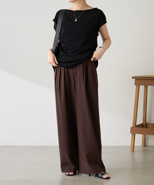 ワイドパンツ スラックス パンツ シェルタリング3タックパンツ/セットアップ可/WEB限定サイズ展開 レディースの画像
