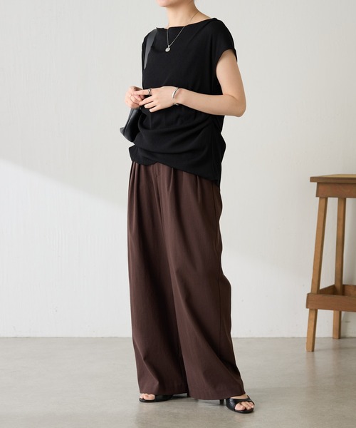 ワイドパンツ スラックス パンツ シェルタリング3タックパンツ/セットアップ可/WEB限定サイズ展開 レディースの画像