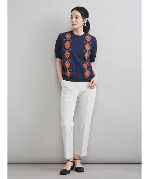 パンツ 後ろゴムテーパードパンツ レディースの画像